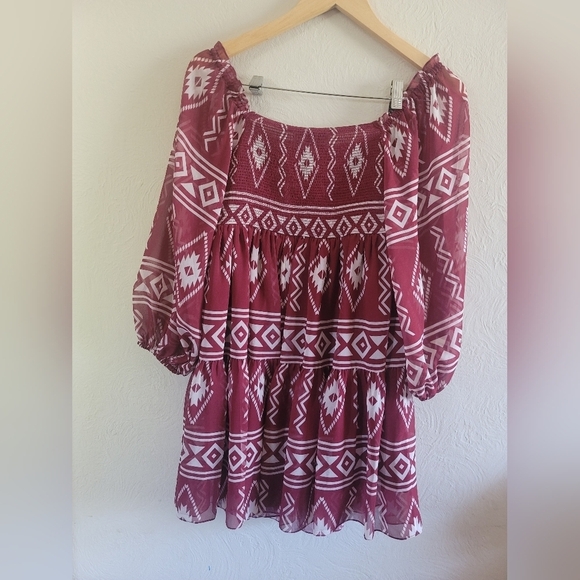 Sachin & Babi, Lola Short Printed Empire Dress, Aztec Borders Crimson - Size XS - Picture 2 of 11